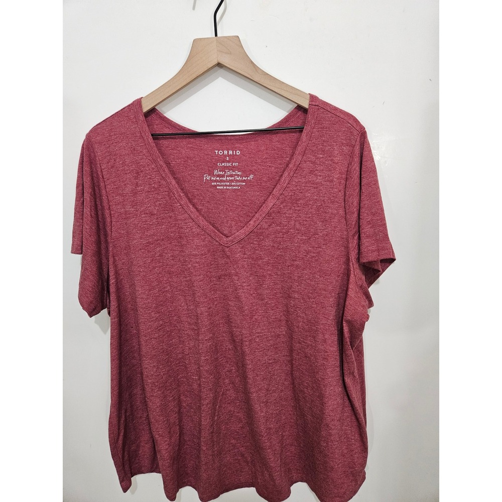Torrid Classic Fit V-Neck Tee Heathered Red Short Sleeve Plus Size 3 3X